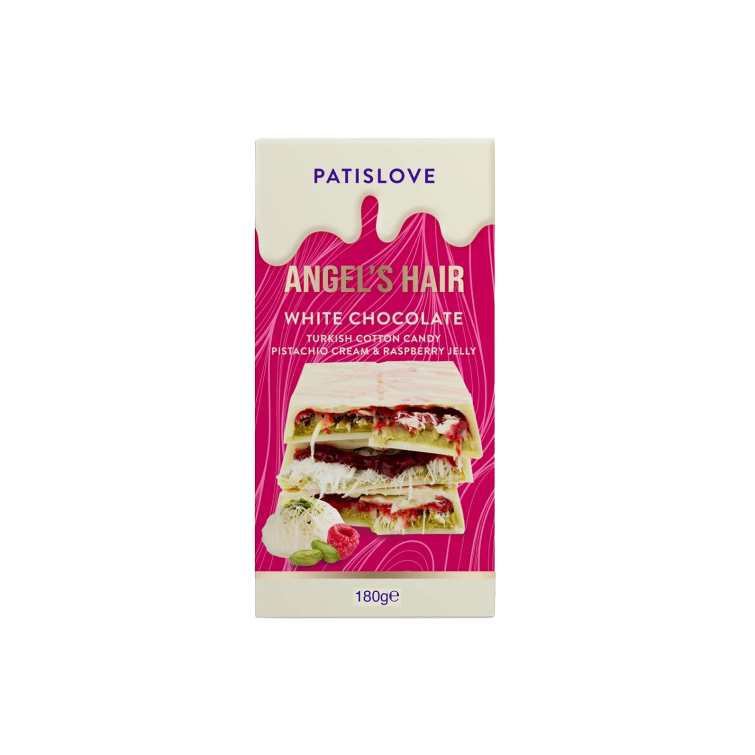 Ciocolată Patiswiss Cotton Candy cu ciocolată albă și cremă de zmeură, 180g